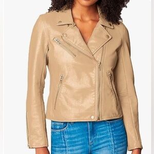 Blank NYC Tan Leather Moto Jacket Asymmetrical Zipper